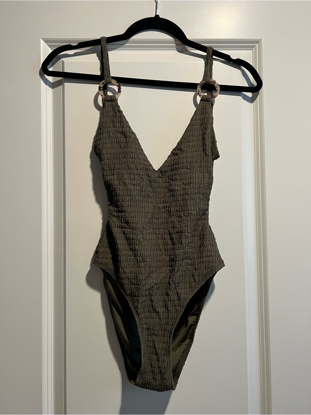 Olive Green Textured One-Piece Swimsuit